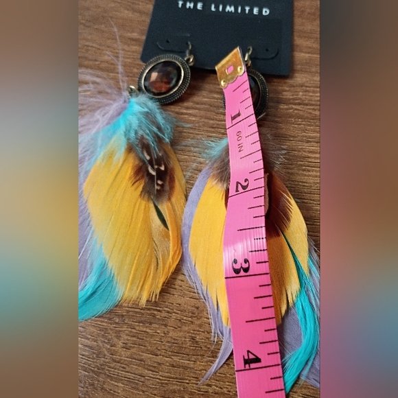 The Limited Boho Colorful Feather Drop Statement Earrings Purple Yellow Blue - Picture 3 of 5